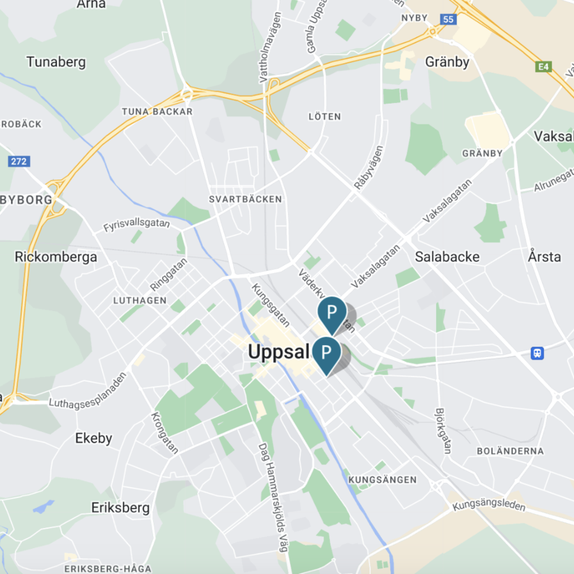 Karta med alla bilpooler i Uppsala