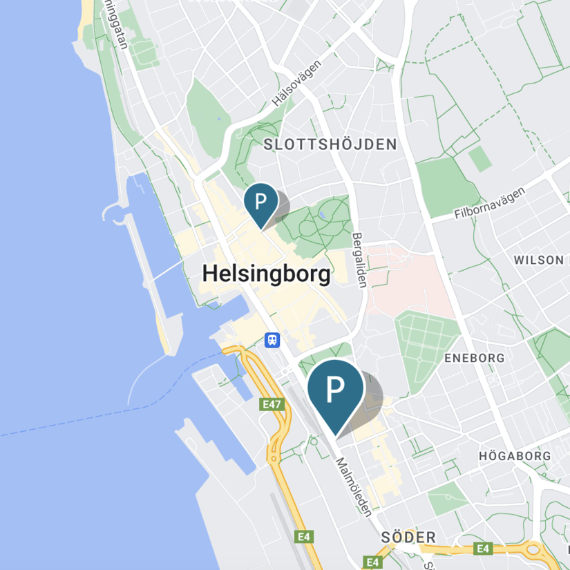 Karta med alla bilpooler i Helsingborg